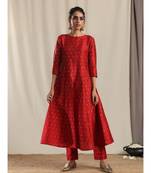 Red Silk Slit Kurta Pant Set