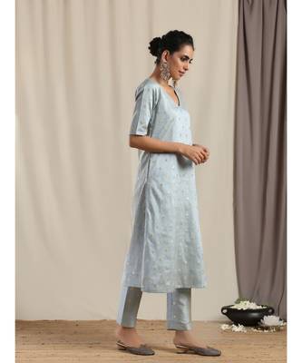 Grey Silk Kurta Pant Set 3