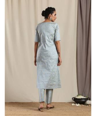 Grey Silk Kurta Pant Set 4