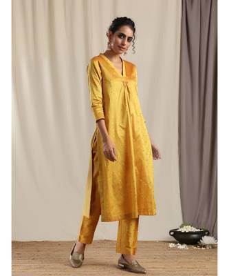 Yellow Silk Kurta Pant Set 2