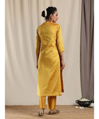 Yellow Silk Kurta Pant Set 3