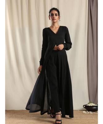 Black Crinkle Front Slit Kurta 1