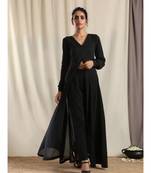 Black Crinkle Front Slit Kurta