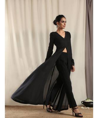Black Crinkle Front Slit Kurta 2