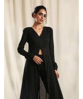 Black Crinkle Front Slit Kurta 3