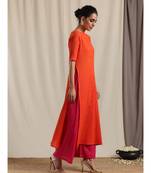 Orange Crinkle Slit Kurta Pant Set