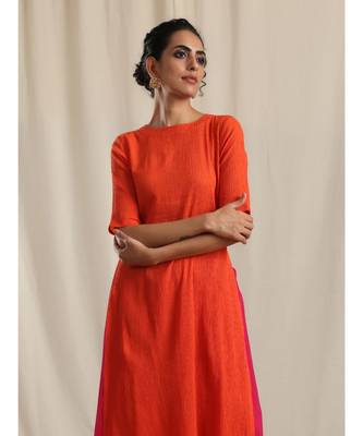 Orange Crinkle Slit Kurta Pant Set 2
