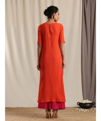 Orange Crinkle Slit Kurta Pant Set 3