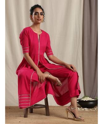 Pink Crinkle Front Slit Gota Kurta Pant Set 5
