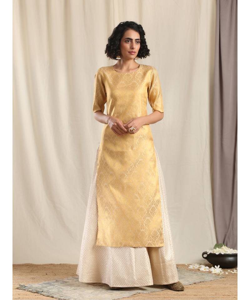 long kurti with golden skirt