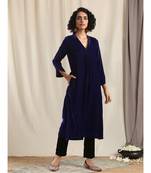 Blue Velvet Slit Kurta