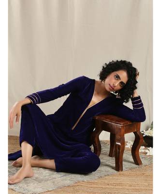 Blue Velvet Gota Kurta 5