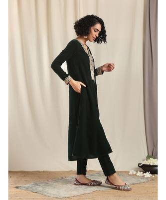 Green Velvet Flared Gota Kurta 2