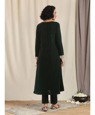 Green Velvet Flared Gota Kurta 3