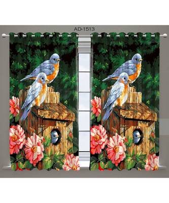 Multicolor Digital Printed Long Crush polyester Curtain Set of Two Pcs fitted with Eyelets 1