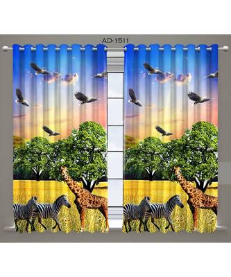 Multicolor Digital Printed Long Crush polyester Curtain Set of Two Pcs fitted with Eyelets 1