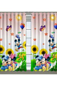 Multicolor Digital Printed Long Crush polyester Curtain Set of Two Pcs fitted with Eyelets