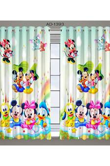 Multicolor Digital Printed Long Crush polyester Curtain Set of Two Pcs fitted with Eyelets