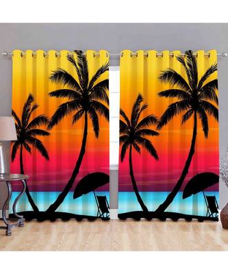 Multicolor Digital Printed Long Crush polyester Curtain Set of Two Pcs fitted with Eyelets 1