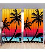 Multicolor Digital Printed Long Crush polyester Curtain Set of Two Pcs fitted with Eyelets