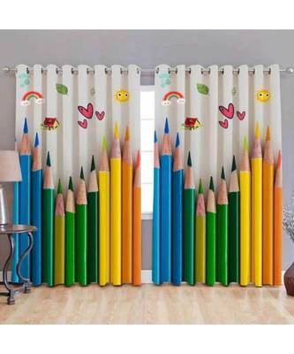 Multicolor Digital Printed Long Crush polyester Curtain Set of Two Pcs fitted with Eyelets 1