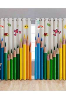 Multicolor Digital Printed Long Crush polyester Curtain Set of Two Pcs fitted with Eyelets