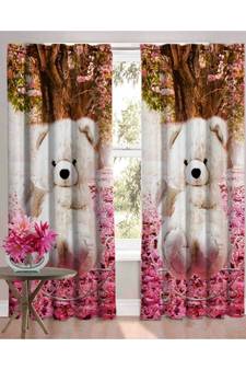 Multicolor Digital Printed Long Crush polyester Curtain Set of Two Pcs fitted with Eyelets
