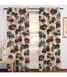Multicolor Digital Printed Long Crush polyester Curtain Set of Two Pcs fitted with Eyelets