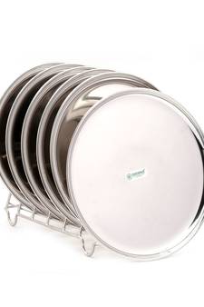 coconut Stainless Steel Plain Round Full Plates/Thali - China Plates - Set of 6 - Diameter 28.5 Cms Each