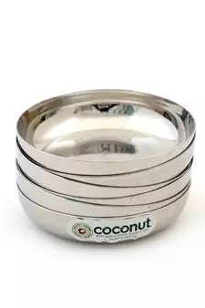 coconut Stainless Steel Dezire Halwa Plates/Bowls - Set of 6 (11.5 cm Diameter) - Capacity -150ML Each Bowl