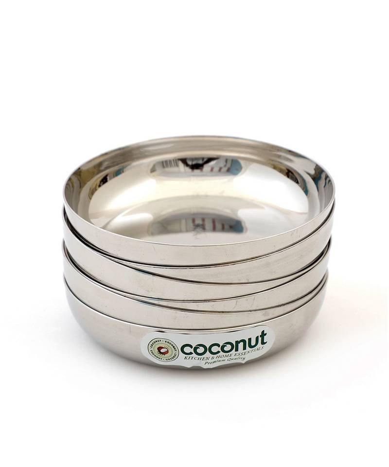coconut Stainless Steel Dezire Halwa Plates/Bowls - Set of 6 (11.5 cm Diameter) - Capacity -150ML Each Bowl