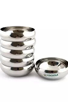 Coconut Stainless Steel Rasberry Bowl/Vati/Katori - Set of 6 -Diamater - 10Cm - Capacity Each Bowl - 200ML