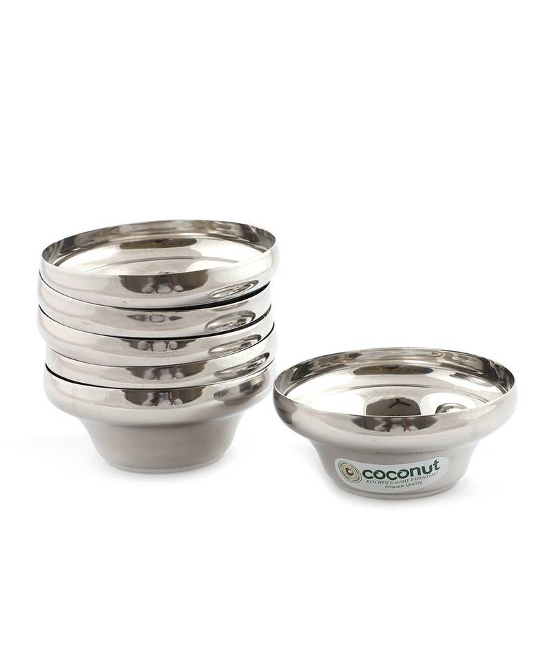 Coconut Stainless Steel Cherry Bowl/Vati/Katori - Set of 6 (10 cm Diameter)