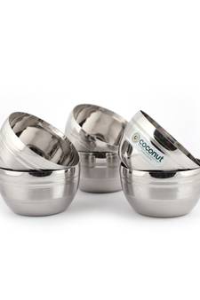 coconut Stainless Steel Ringer Apple Bowl/Vati/Katori - Set of 6 (9 cm Diameter) - Capacity Each Bowl - 250 ML