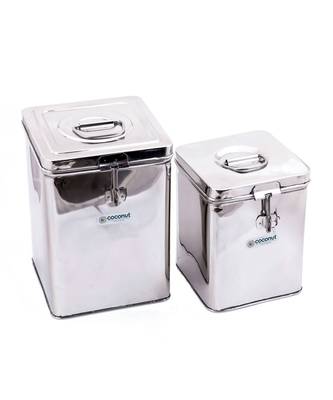 coconut Stainless Steel Square Tin Kunj Storage Box/Container/Grocery Container - Set of 2 (12 L & 16 L) 1