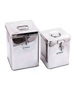 coconut Stainless Steel Square Tin Kunj Storage Box/Container/Grocery Container - Set of 2 (12 L & 16 L)