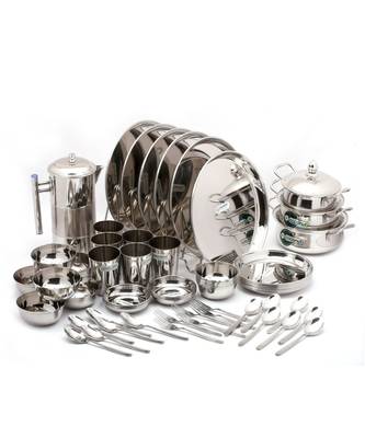 coconut Stainless Steel Dinner Set - 58 Pieces, Silver 2