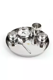 coconut Stainless Steel Mirror Finish Dinner Set/Thali/Dinnerware & Serveware - 6 Pc
