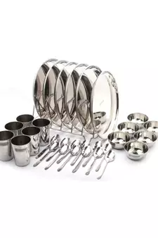 coconut Stainless Steel (Heavy Guage) Mirror Finish Happy Dinner Set/Dinnerware & Serveware - 30 Pc