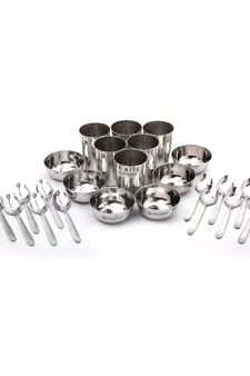 coconut Stainless Steel (Heavy Guage) Mirror Finish Happy Dinner Set/Dinnerware & Serveware - 30 Pc