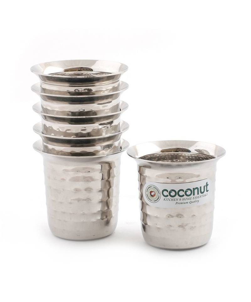 KCLcoconut Stainless Steel Junior Hammered Glasses, Capacity 60 ml Each (Silver, 1 lb) - Set of 6