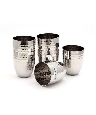 coconut Stainless Steel Hammered Glasses - Set of 6 (250 ML Each) 2