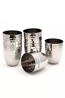 coconut Stainless Steel Hammered Glasses - Set of 6 (250 ML Each)