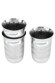 coconut Stainless Steel A2 Water Glasses - Set of 3 - Capacity 250 ML Each Glass