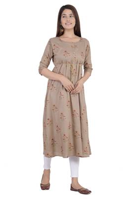 Beige printed rayon ethnic-kurtis 1
