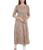 Beige printed rayon ethnic-kurtis