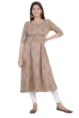 Beige printed rayon ethnic-kurtis 2