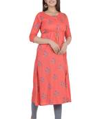 Red printed rayon ethnic-kurtis