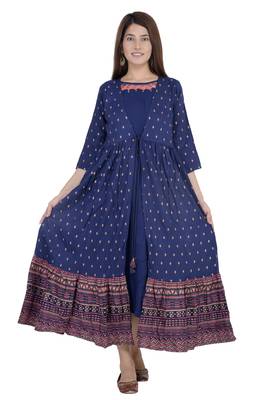 Blue printed rayon diwali-kurtis 1