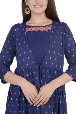 Blue printed rayon diwali-kurtis 4